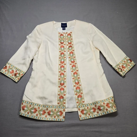Doncaster Collection Linen Silk Suit Set‎ Colorful Embroidery Tunic Skirt Set - Picture 2 of 16